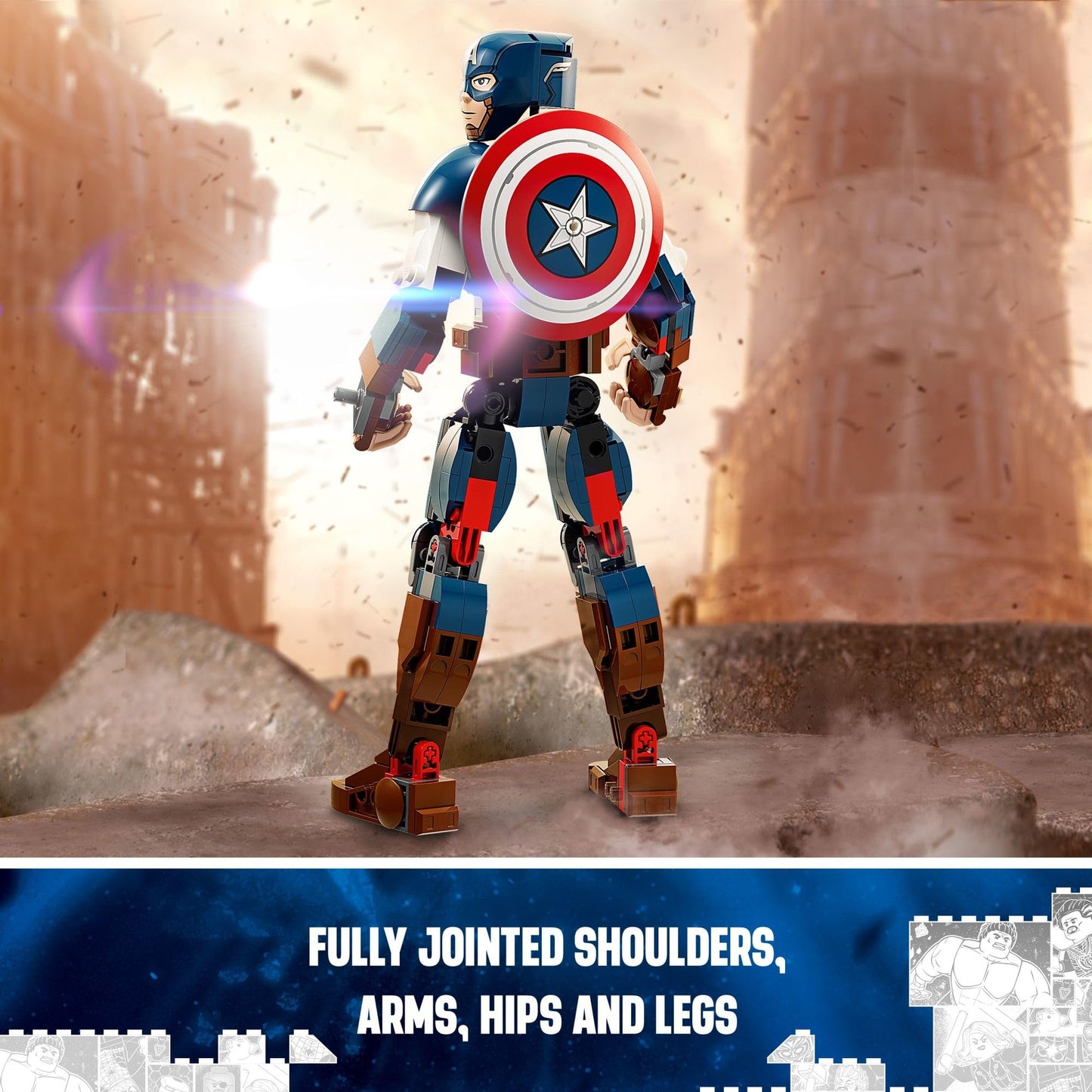 LEGO Marvel Captain America Construction Figure 76258 Buildable Marvel Action Figure, Posable Marvel Collectible with Attachable Shield for Play and