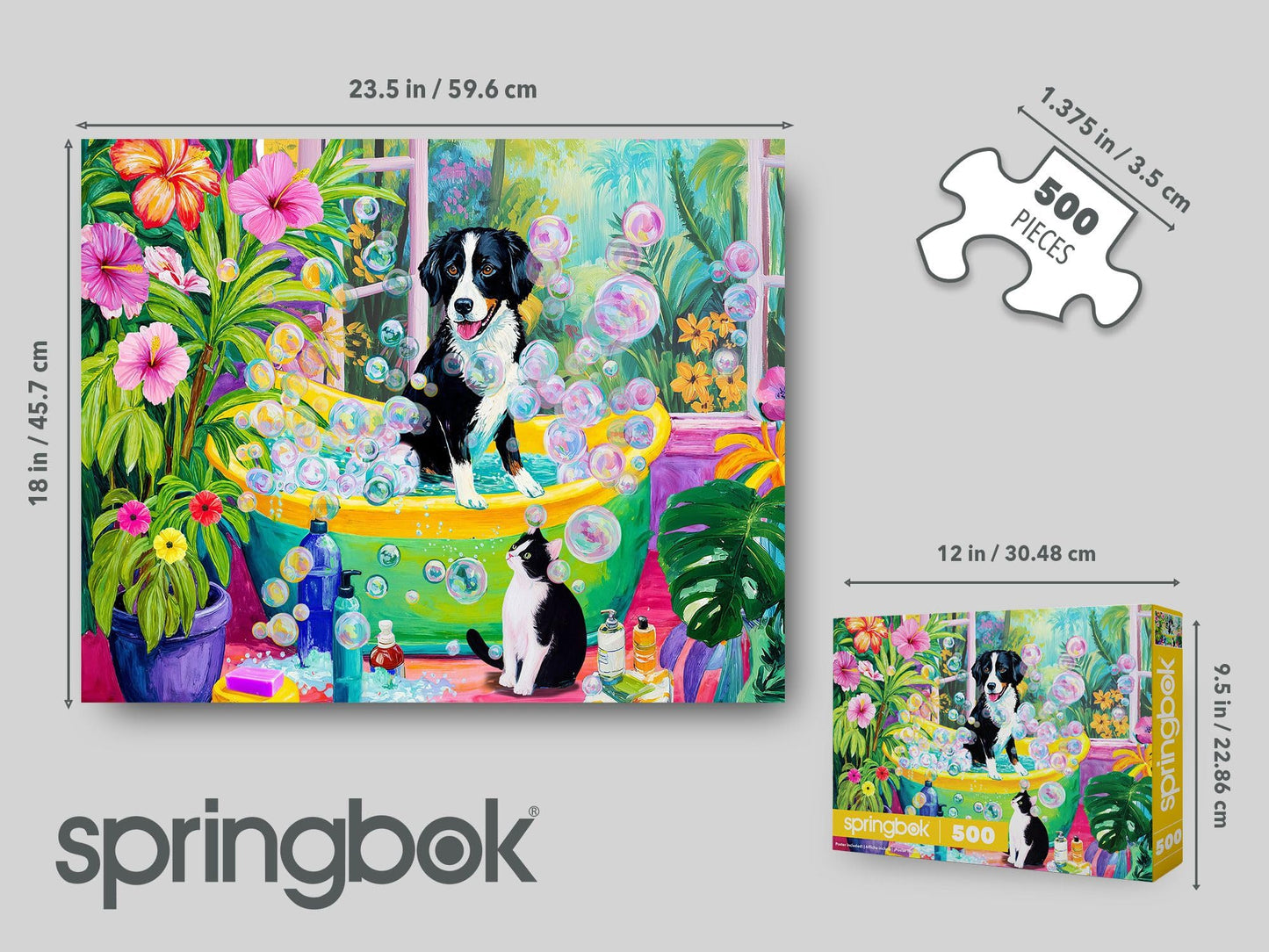 Springbok Dog Day Spa 500 Piece Jigsaw Puzzle for Adults & Family - Poster Now Included - Cute Dogs, Colorful Spa Scene - Unique Cut Pieces - Made in