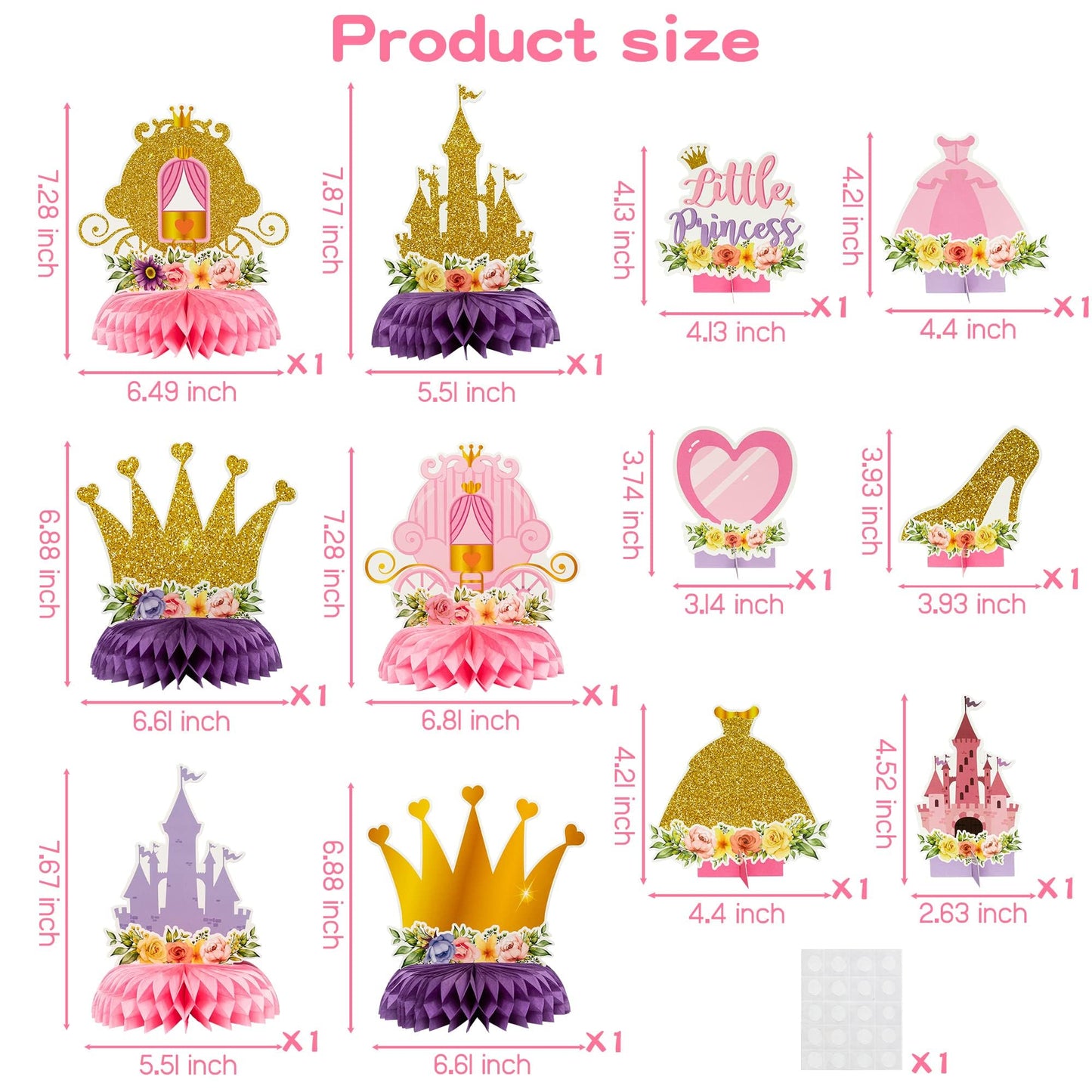 ArowlWesh 12Pcs Floral Princess Party Honeycomb Centerpieces Decorations