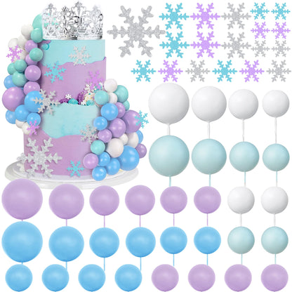 51 PCS Snowflake Cake Toppers 32 PCS Ball Cake Picks and 19 PCS Snowflake Cake Toppers for Winter Themed Wedding Christmas or Birthday Party