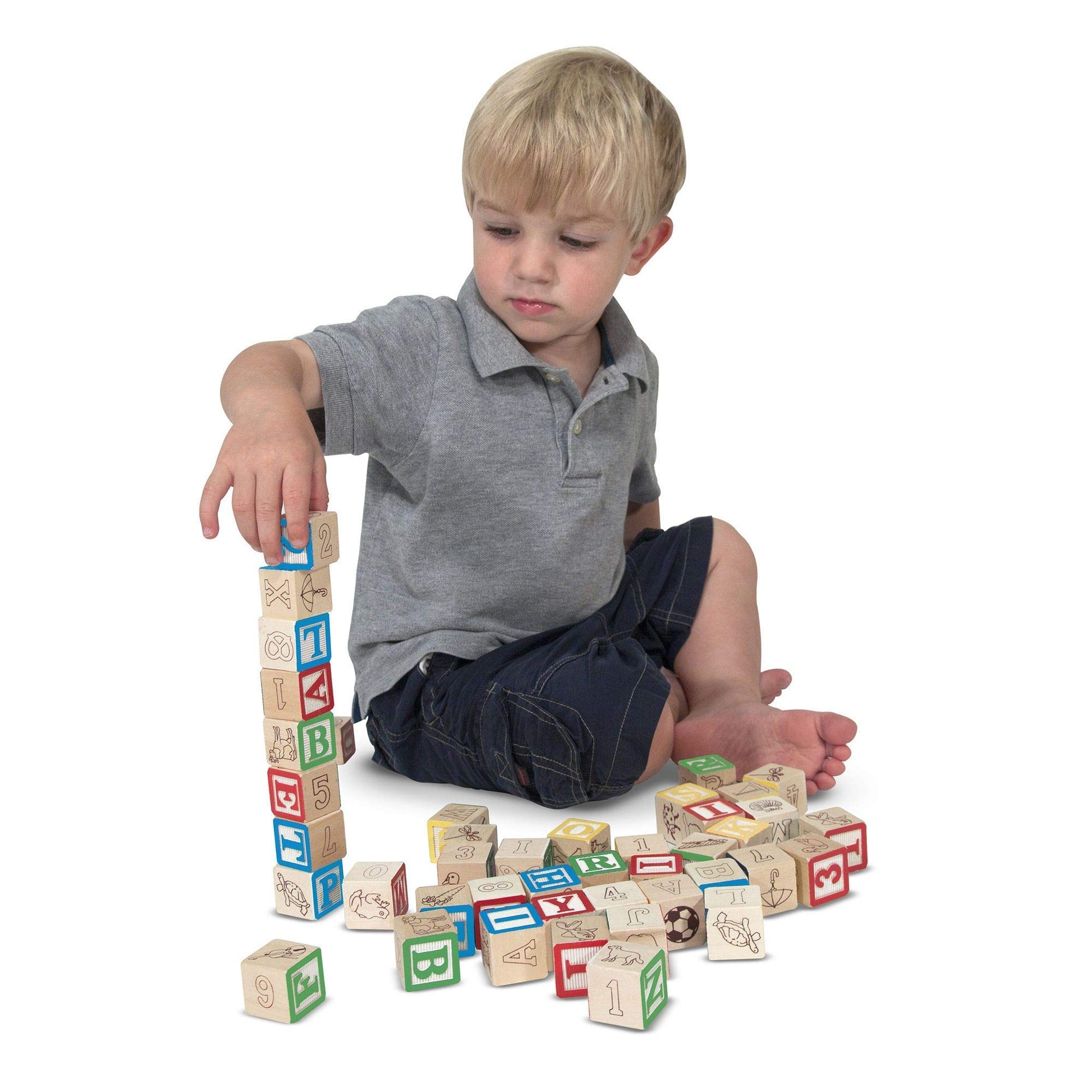 Melissa & Doug Deluxe Wooden ABC/123, 50-Piece Set of Classic Letter & Number Wooden Blocks (1” x 1”) with Storage Pouch, Sorting & Stacking Toys for