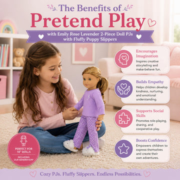 18 Inch Doll Pajamas with Slippers - Purple Polka Dot PJ Set Compatible with American Girl Dolls, 3 Piece Emily Rose Doll Clothes Sleep Outfit for 18"