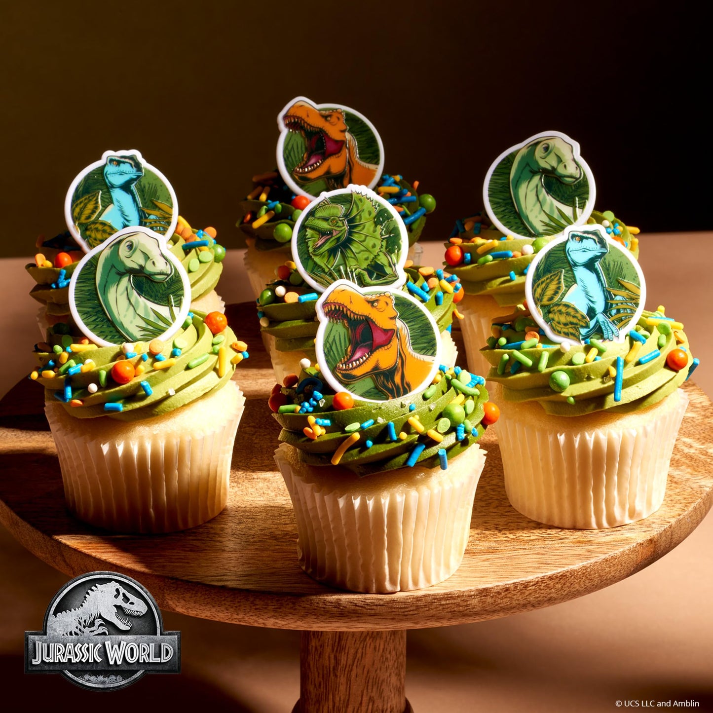 DecoPac Jurassic World Cupcake Rings, 24 Dinosaur Cupcake Decorations For Birthday, Party, Celebrations- 24 Pack