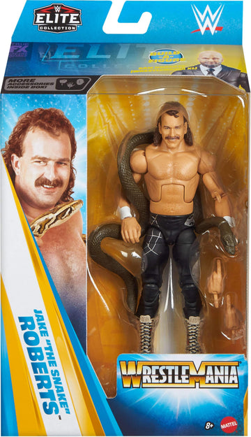 Mattel WWE Elite Collection Action Figure & Accessories, Premium Live Event Jake “The Snake” Roberts Set, Wrestlemania with Sam Roberts Build-A-Figure