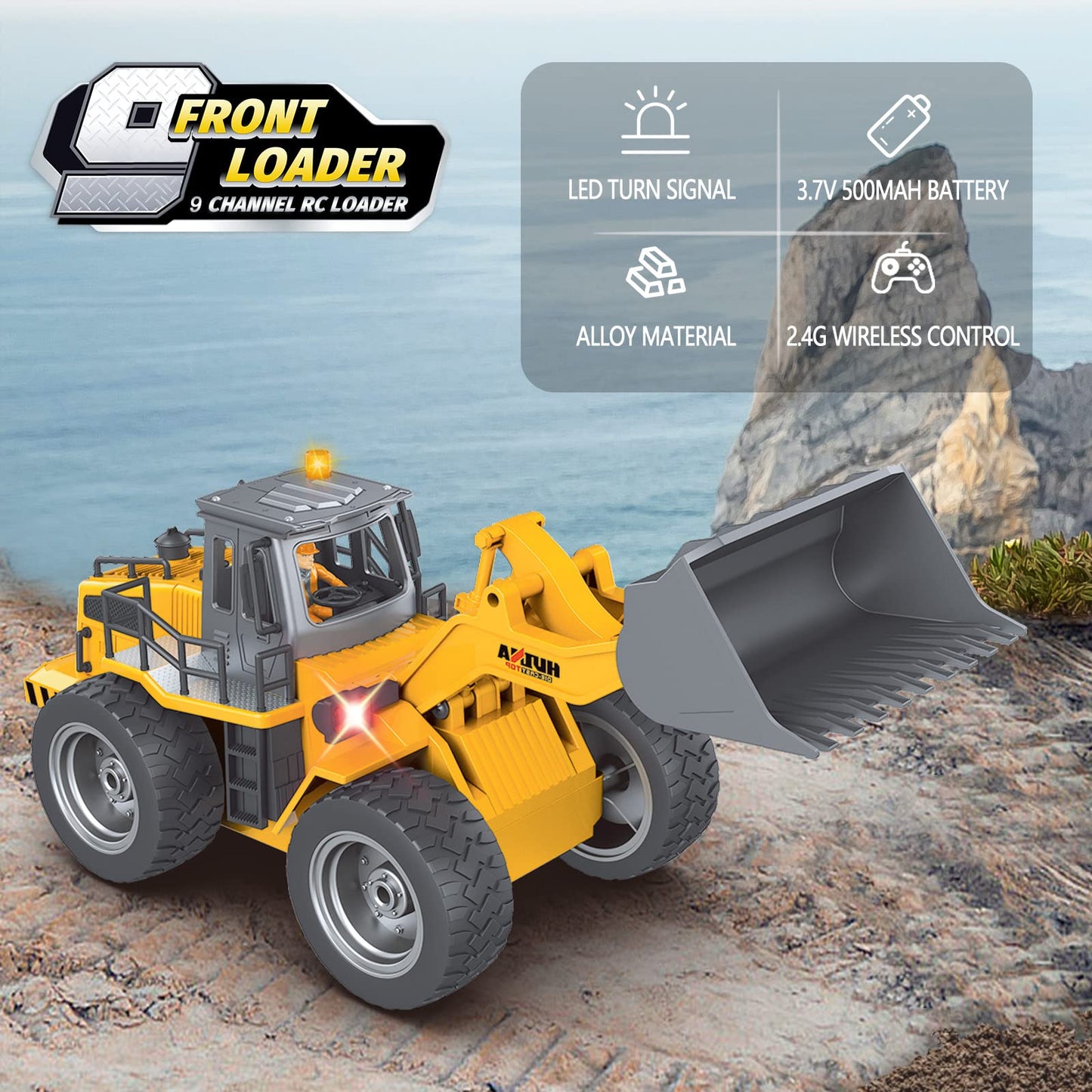 fisca RC Wheeled Front Loader Remote Control Bulldozer Truck 6 Channel 2.4G Alloy Vehicle Tractor Toy with Lights