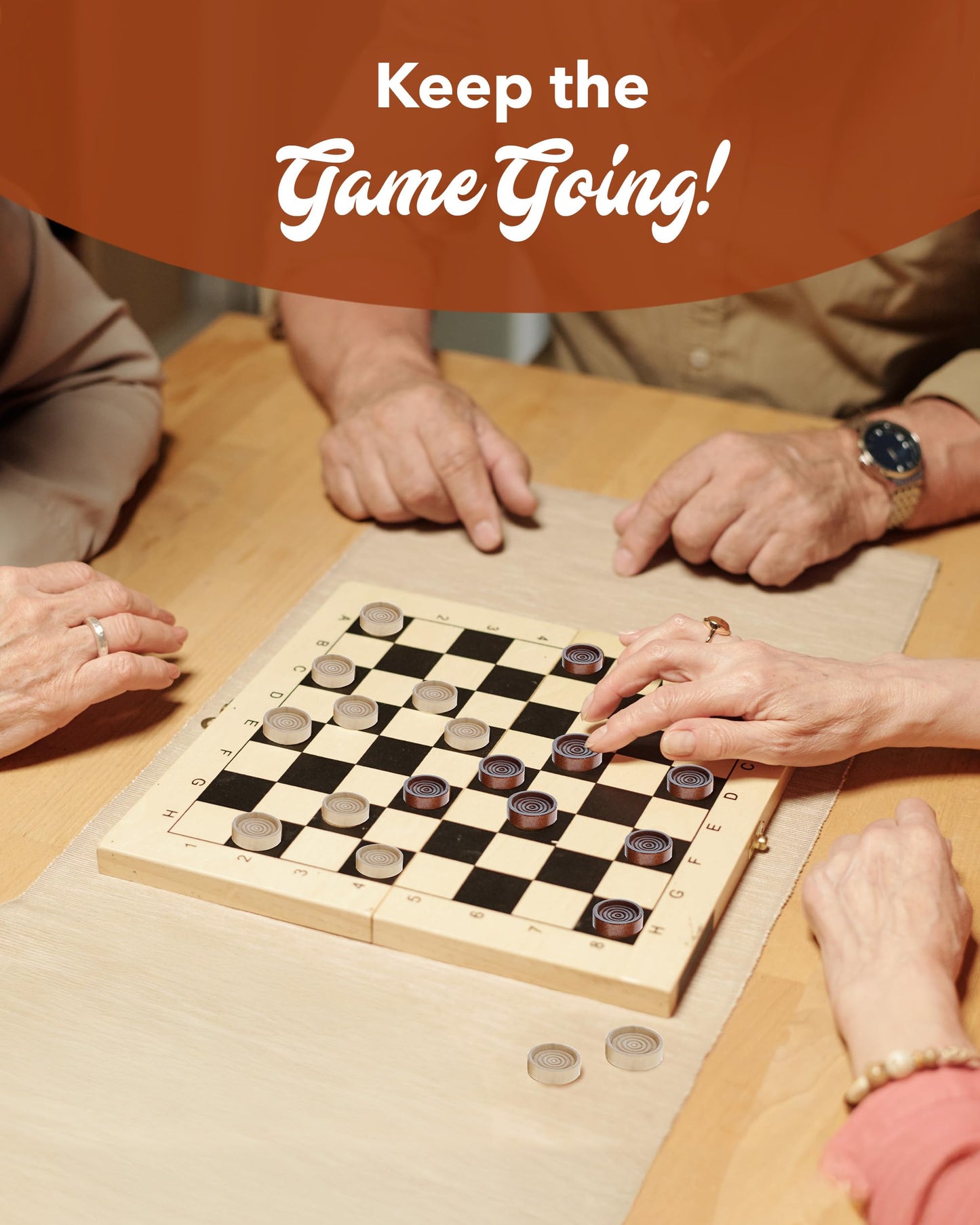 WE Games Wooden Checkers Pieces Only (1.5 inch), Checker Board Game & Backgammon Pieces, 24 Brown and Natural Stained Stackable Ridges