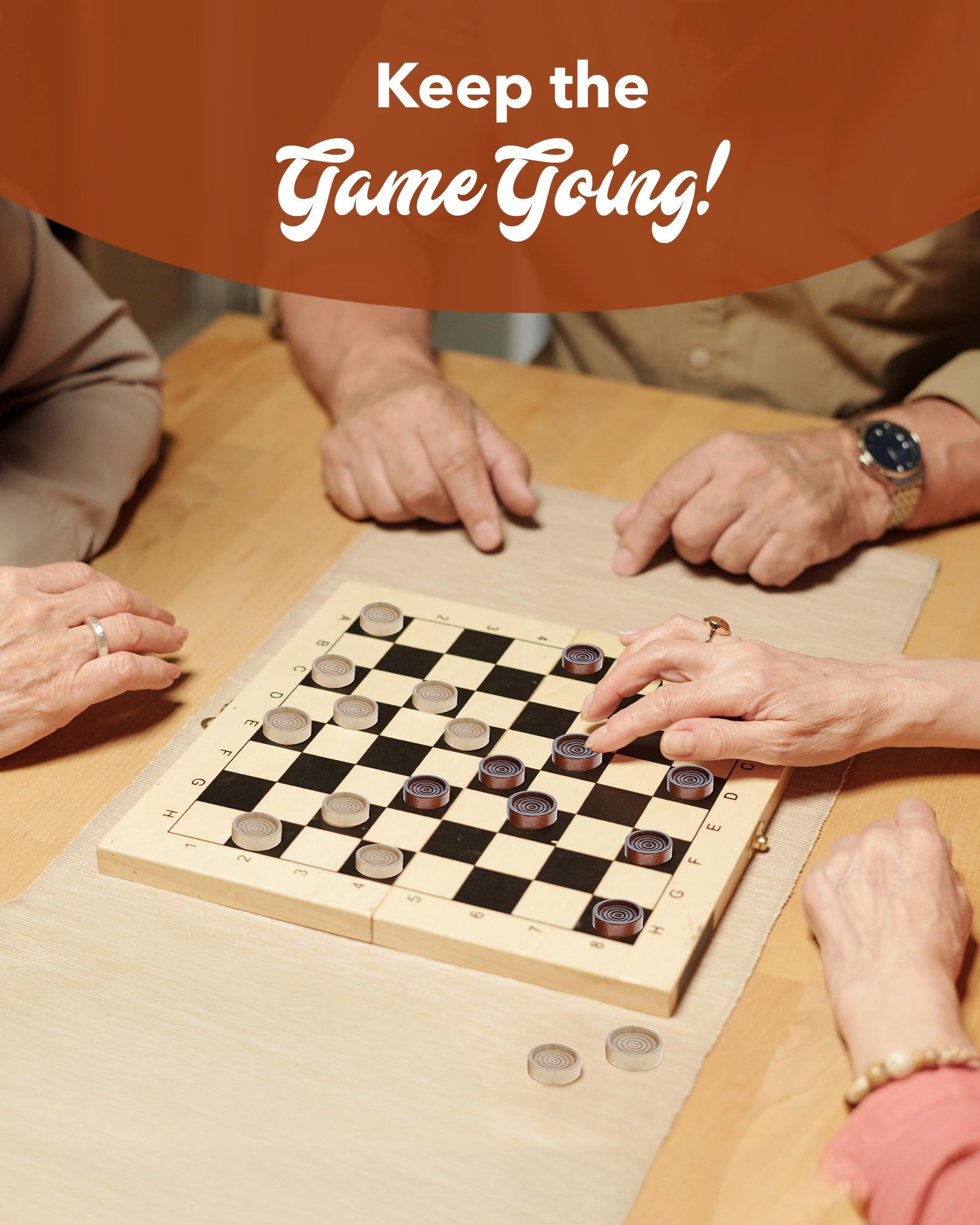 WE Games Wooden Checkers Pieces Only (1.5 inch), Checker Board Game & Backgammon Pieces, 24 Brown and Natural Stained Stackable Ridges