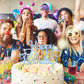 AHAORAY Happy Birthday Cake Topper - Light Blue Glitter Happy Birthday Cake Bunting Decor - Birthday Party Cake Decoration Supplies, for Photo Booth