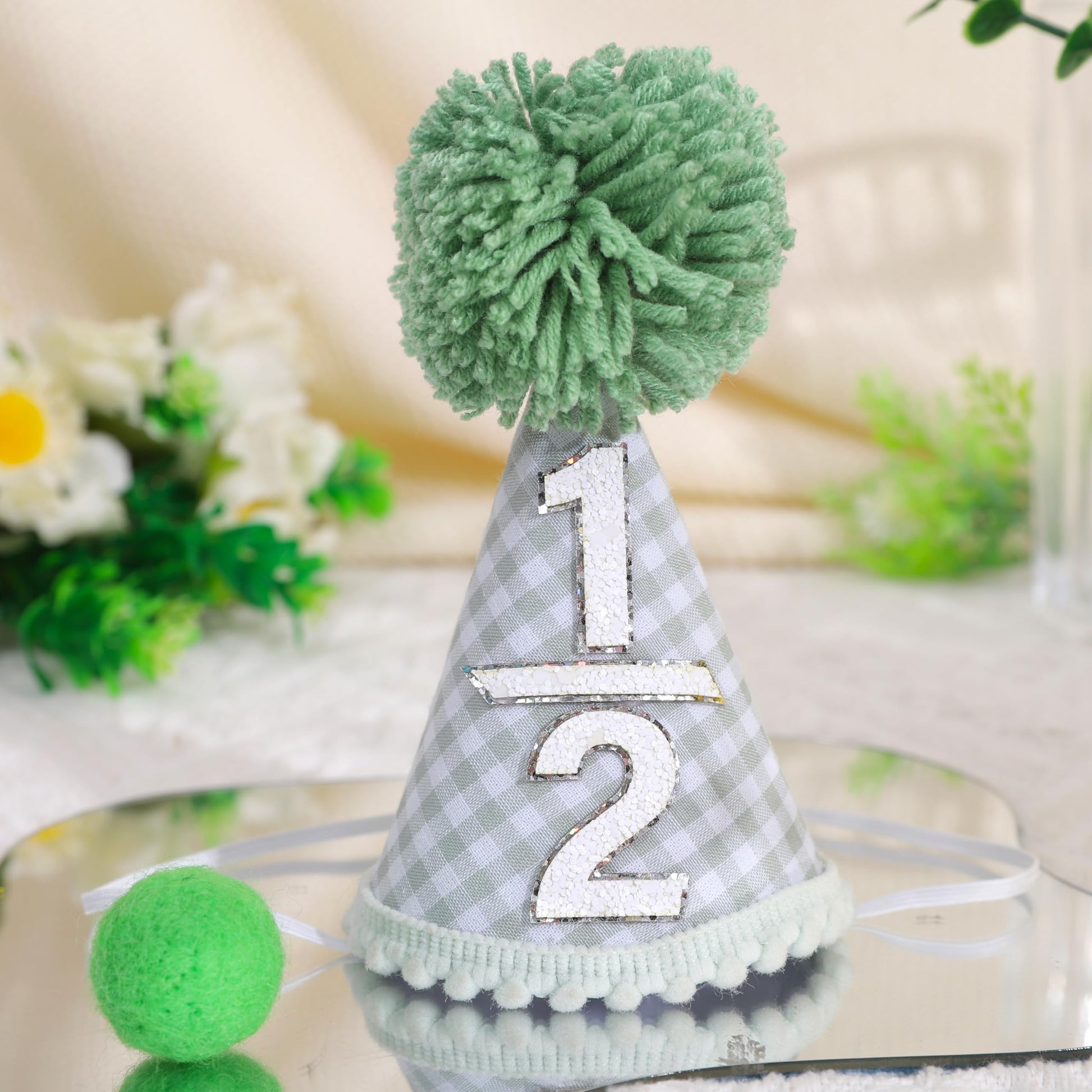 WAHAWU 1/2 Birthday Hat - Cutie Six Months Party Decorations, Green Glitter Half Party Crown, 1/2 Birthday Hat Costume Headwear, For He Or Her Cake