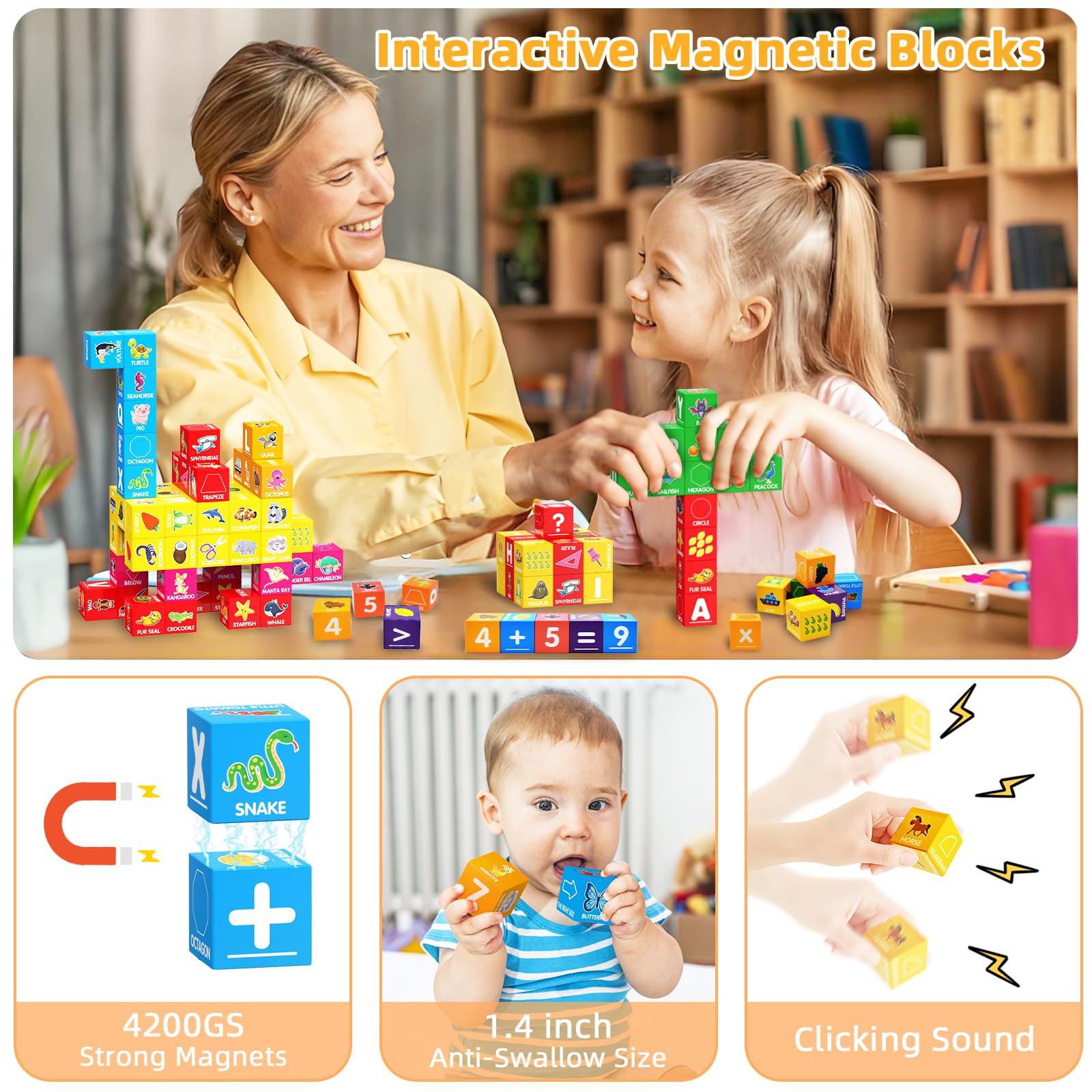 Magnetic Blocks for Toddlers 1-3, 1.4 inch Large Building Blocks Number ABC Learning Toys for 1 2 3 4 5+ Year Old Boys Girls Educational Montessori