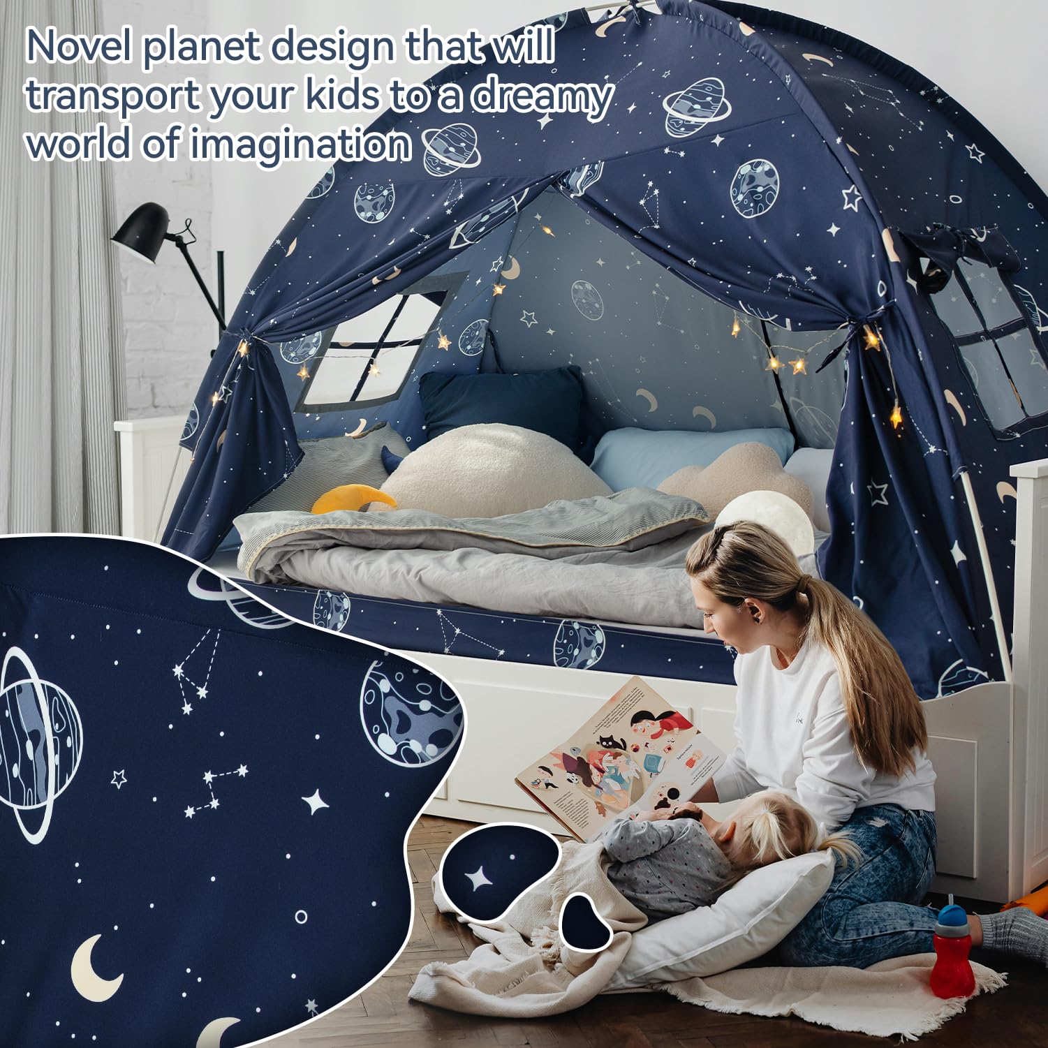 Twin Bed Tent Canopy, Space Galaxy Kids Indoor Sleep Tents