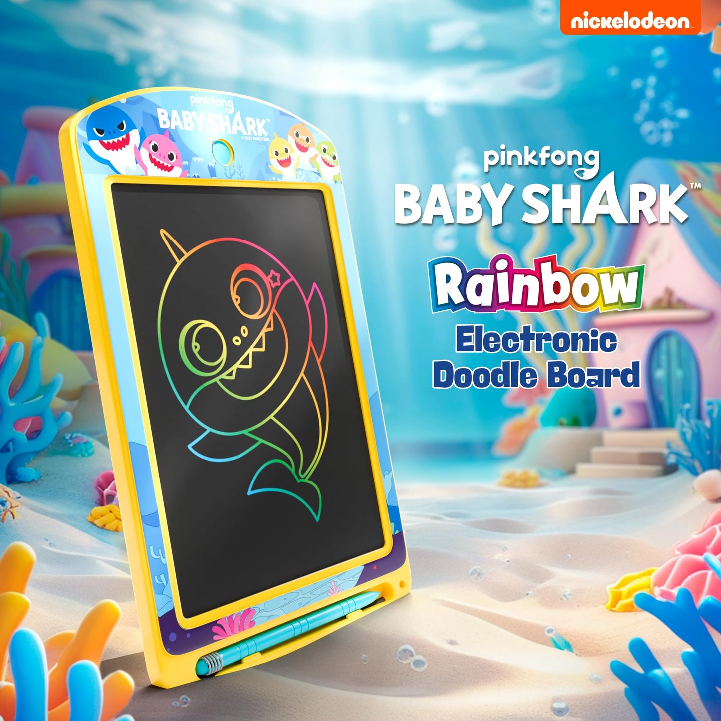 Lollipop - Drawing Tablet for Kids - Baby Shark Rainbow LCD Doodle Pad +3 with Stylus, Baby Drawing Board for Travel - Color Writing Tablet