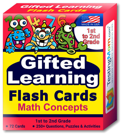 TestingMom.com Gifted Learning Flash Cards - Math Concepts for 1st Grade - 2nd Grade - Addition, Subtraction, Fractions, and More for Grade 1 - Grade