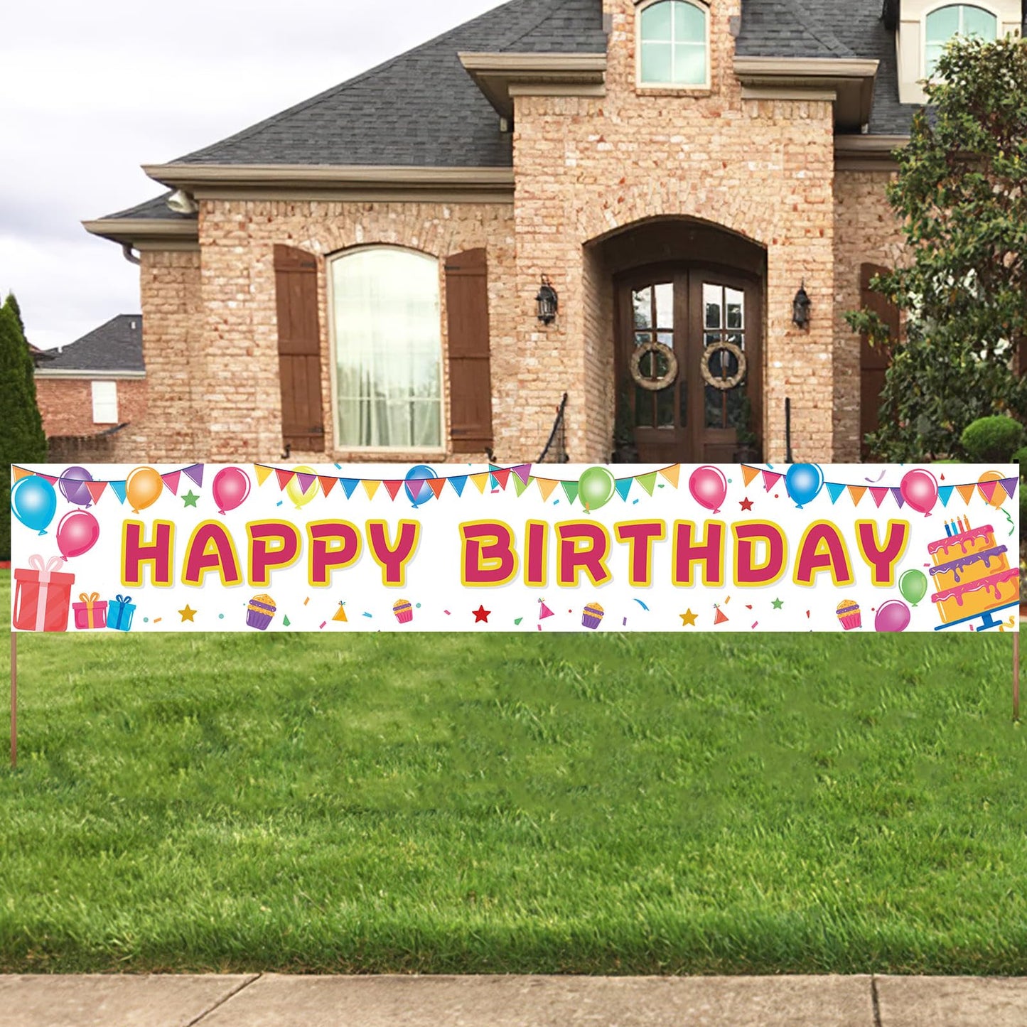Happy Birthday Banner 118"x20" - Extra Large Reusable Yard Sign, All-Weather Indoor/Outdoor Birthday Decorations for Boys & Girls Party Supplies