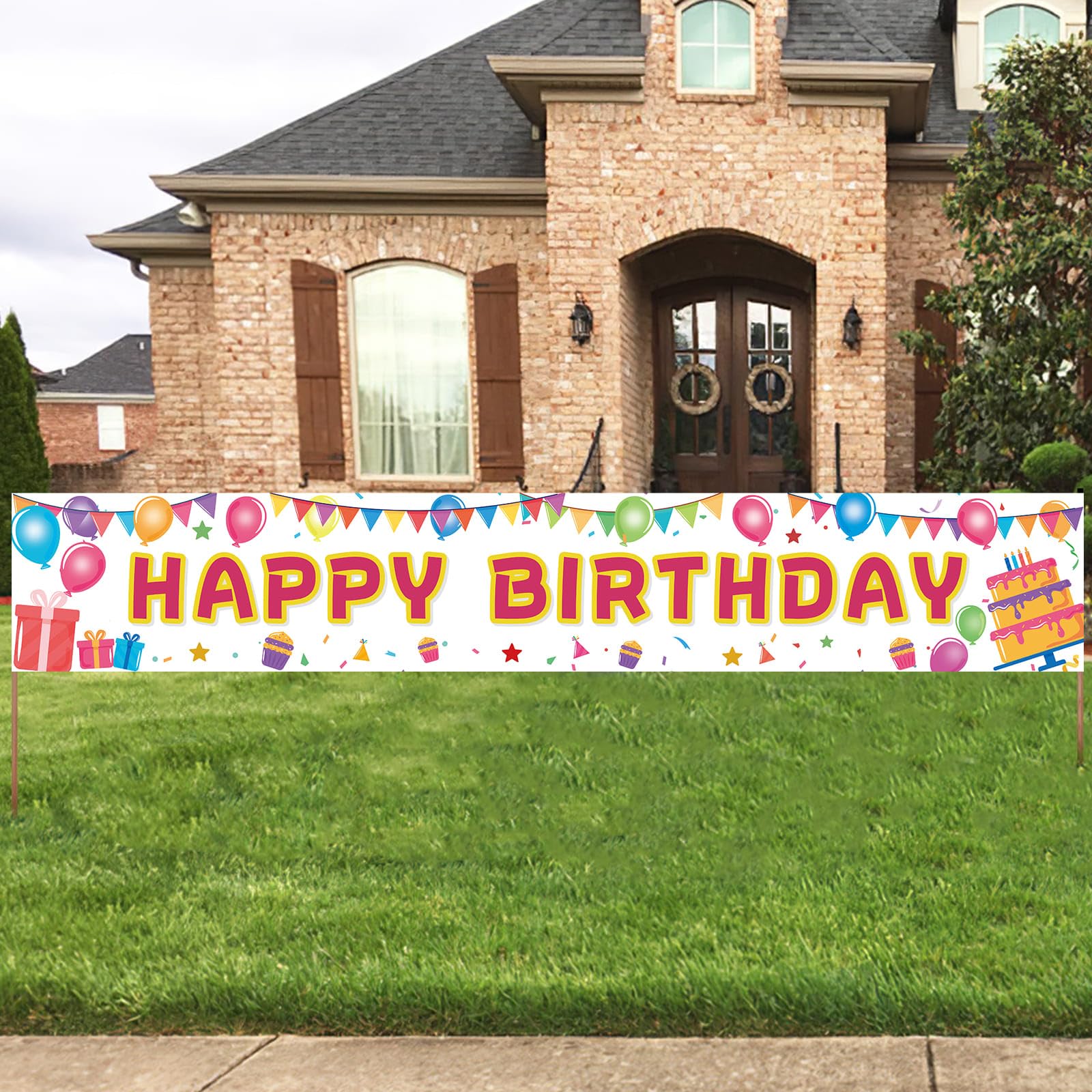 Happy Birthday Banner 118"x20" - Extra Large Reusable Yard Sign, All-Weather Indoor/Outdoor Birthday Decorations for Boys & Girls Party Supplies