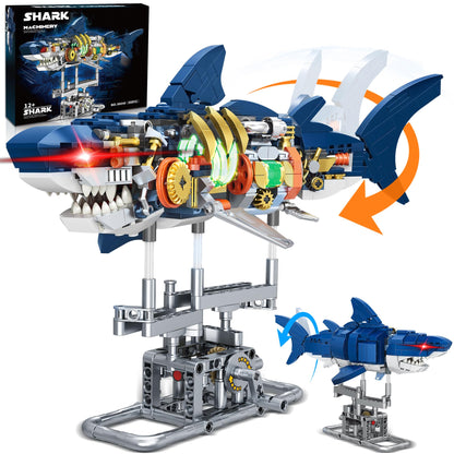 Jorumo Shark Building Block Set for Boy 8-12, Ideas Sea Animal Building Blocks Toys with Lighting and Rotatable Link Components, STEM Toys for Kids