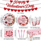 122 PCS Valentine‘s Day Party Supplies, Disposable Tableware Set Include Valentines Plates and Napkins, Cups, Forks, Banner and Tablecloth