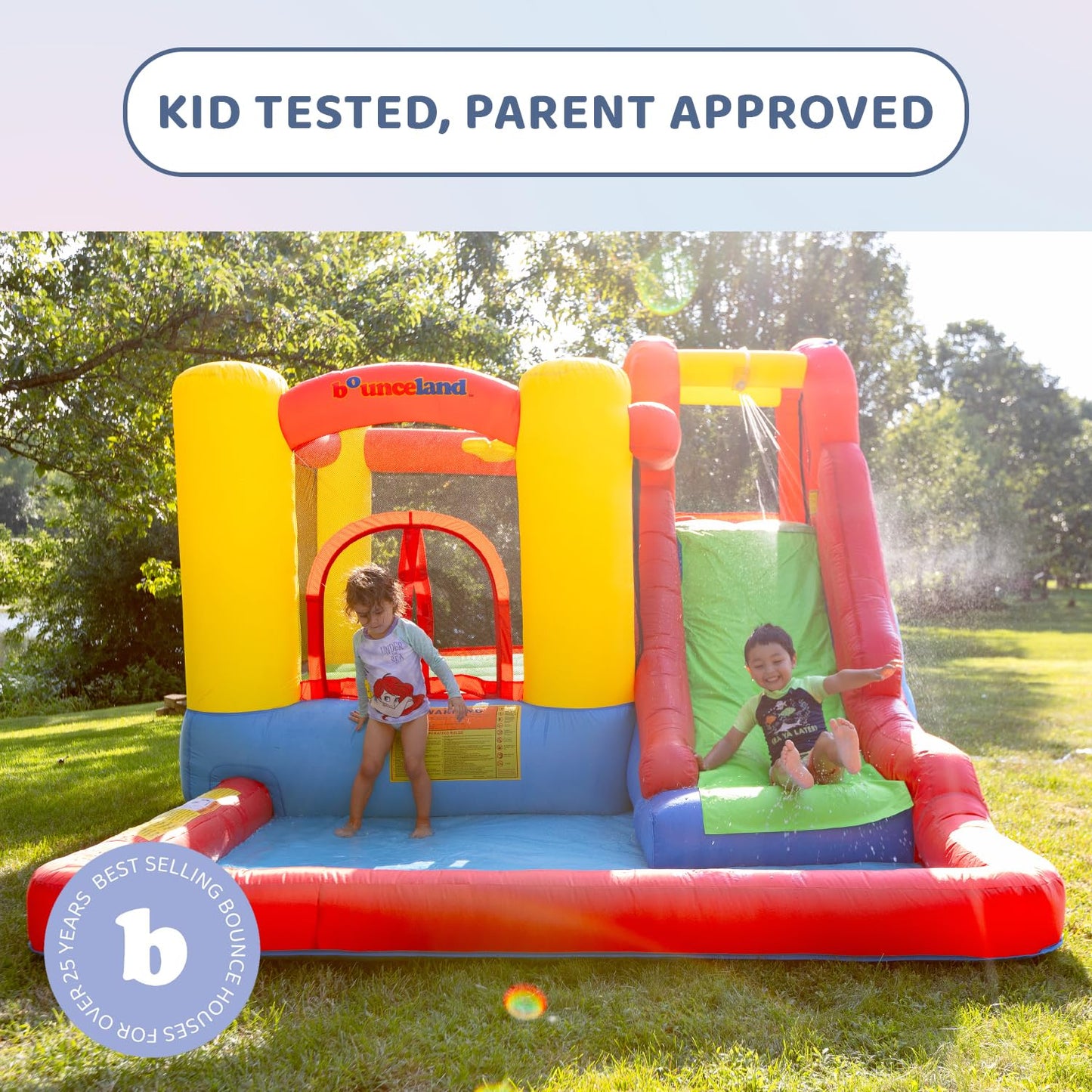 Bounceland Jump and Splash Adventure Bounce House or Water Slide All in one, Large Pool, Fun Bouncing Area with Basketball Hoop, Long Slide
