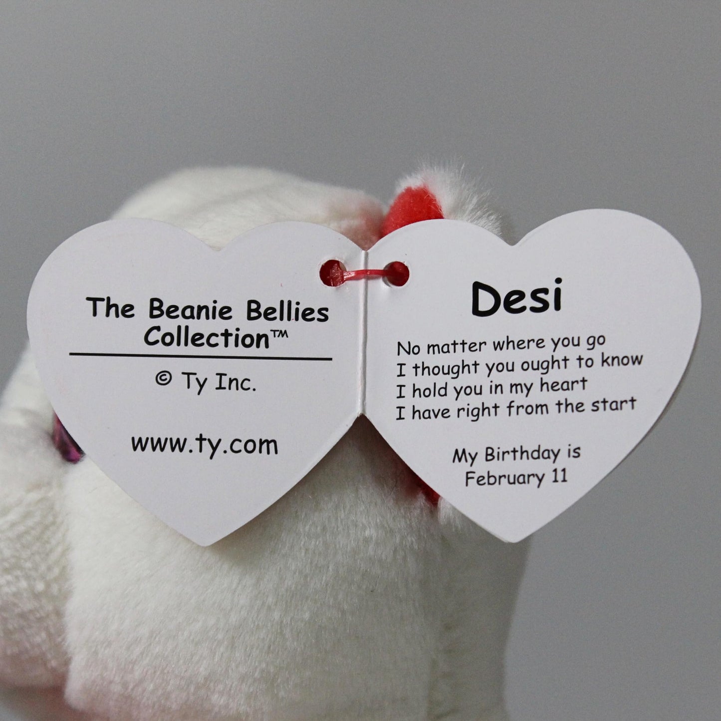 Ty Beanie DESI - White Valentine Bear Carrying Red Heart - 6"