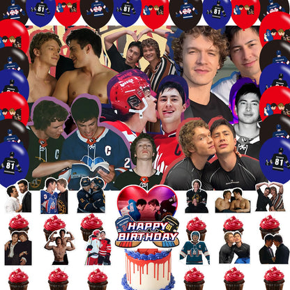 Heated Rivalry Party Decorations, Include Birthday Party Backdrop 5 x 3 FT, Latex Balloons, Cake Topper for Romance Hockey Fans Merch Gift