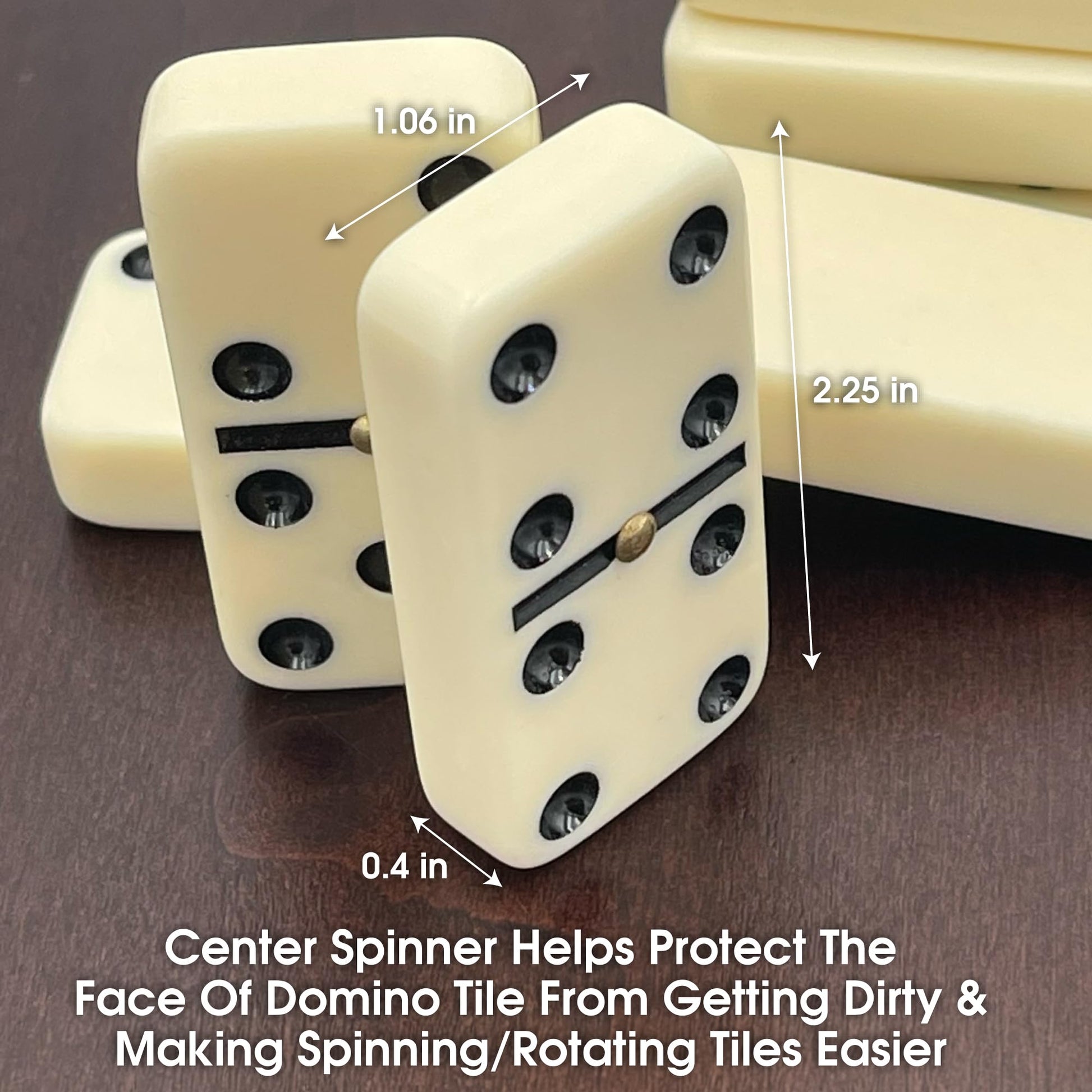 Double 6 Jumbo Size Faux Tiles with Spinner in Wooden Box - Cream