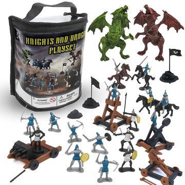 Liberty Imports Medieval Knights and Dragons Figures Playset - 42 Plastic Fantasy Soldier Figurines and Accessories Toys for Toddlers, Kids Imaginary