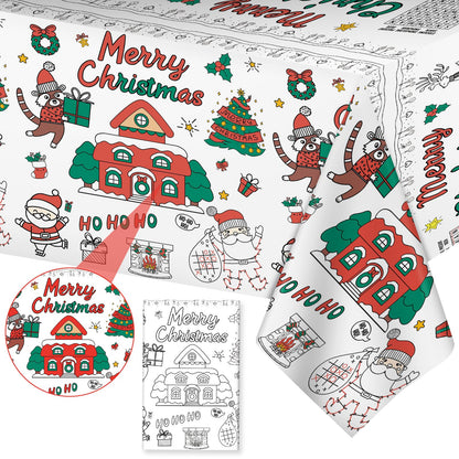 Christmas Coloring Tablecloth - Giant Paper Xmas Colorable Table Cloth, Jumbo Merry Christmas Coloring Table Cover Poster Activities Games Crafts