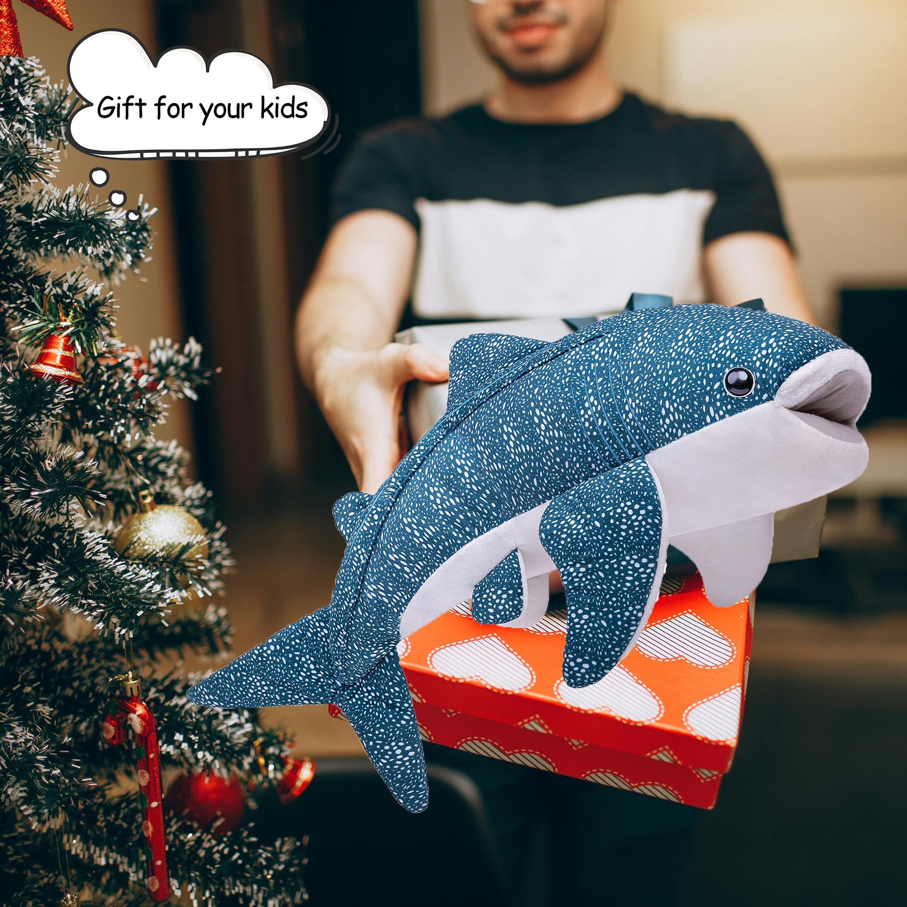 Tiny Heart Giant Whale Shark Plush Toy Soft Realistic Marine Animal Stuffed Doll Cute Big Fish Plush Pillow for Kids Boys Girls Birthday Home Bedroom