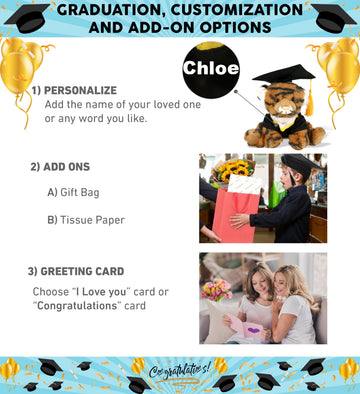 DolliBu Squat Tiger Graduation Plush Toy - Soft Tiger Plush Graduation Stuffed Animal Dress Up with Gown and Cap with Tassel Outfit - Gift