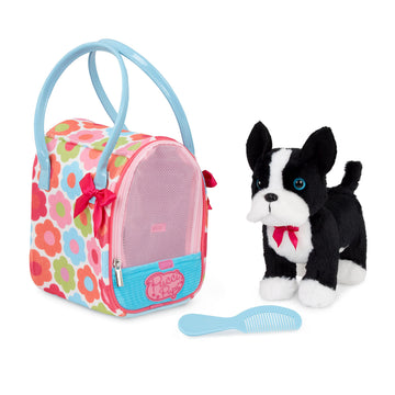 Pucci Pals Plush Puppy Dog Carrier Set, Floral Glam Bag, Boston Terrier