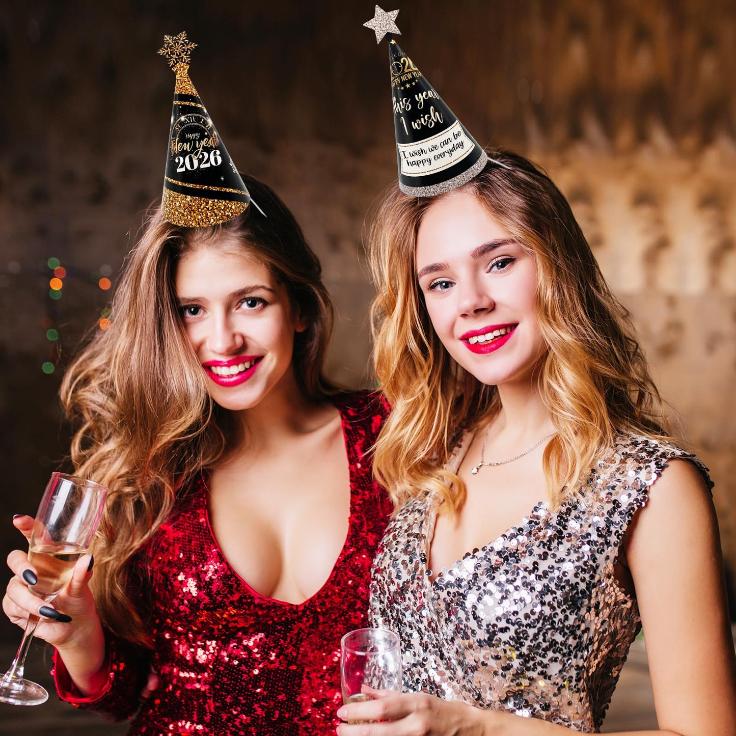 R1chyK1ng 24PCS Happy New Year Party Hats 2026 - New Year’s Eve Paper Cone Hat Party Supplies Decorations