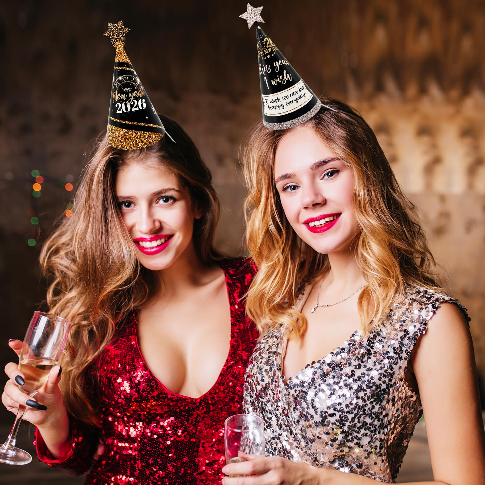 R1chyK1ng 24PCS Happy New Year Party Hats 2026 - New Year’s Eve Paper Cone Hat Party Supplies Decorations