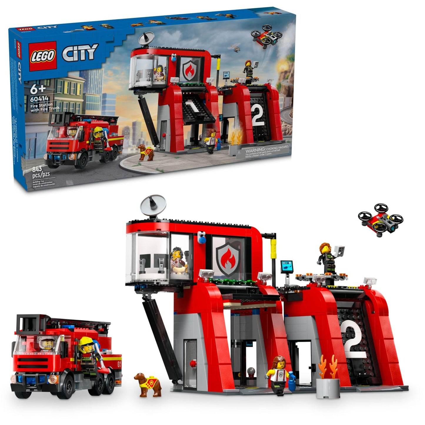 LEGO City Fire Station with Fire Truck Toy - Kids Toy Building Sets with 2 Fire Truck Attachments - Gifts for Boys & Girls Ages 6+ - Pretend Play Set