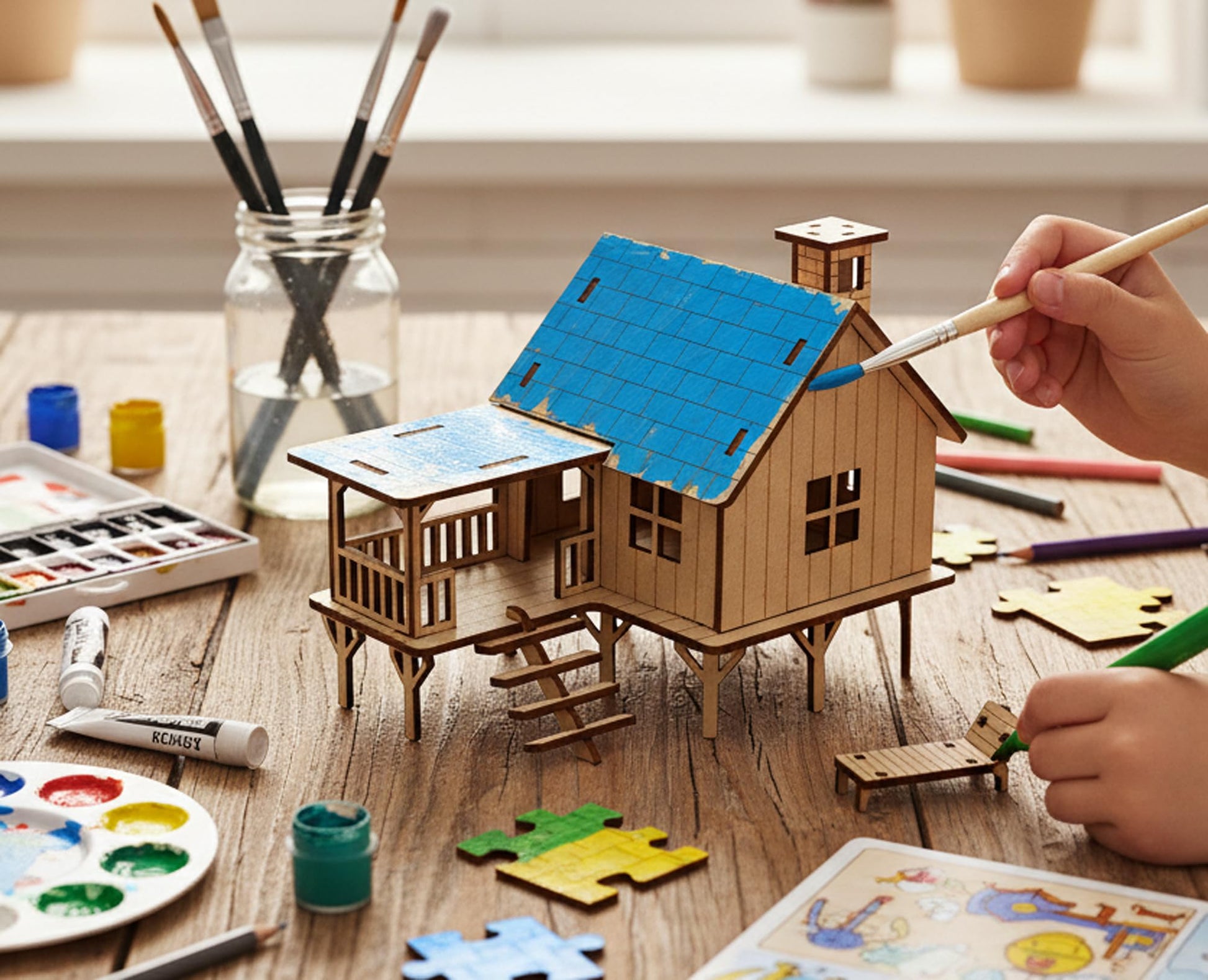 StonKraft Wooden 3D Puzzle Beach House - Home Decor, Construction Toy, Modeling Kit, School Project - Easy to Assemble