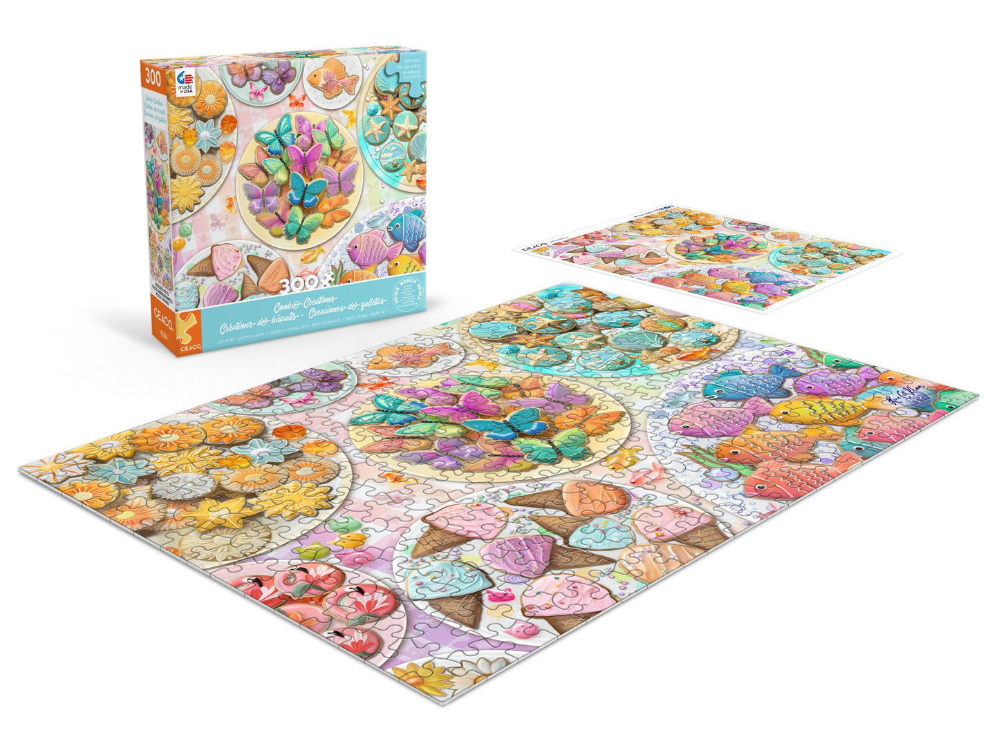 Ceaco - Cookie Creations Puzzle 300 Oversized Pieces - Rose Khan - Pastel Cookie Art Jigsaw Puzzle with Bonus Poster - Large Piece Puzzle for Adults