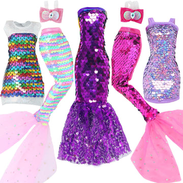 BLIJOLA Doll Clothes 5 Sets Sequins Dresses for 11.5 inch Girl Doll Including 2 Mermaid Clothes Swimwear 1 Evening Dress 2 Casual Dresses Party