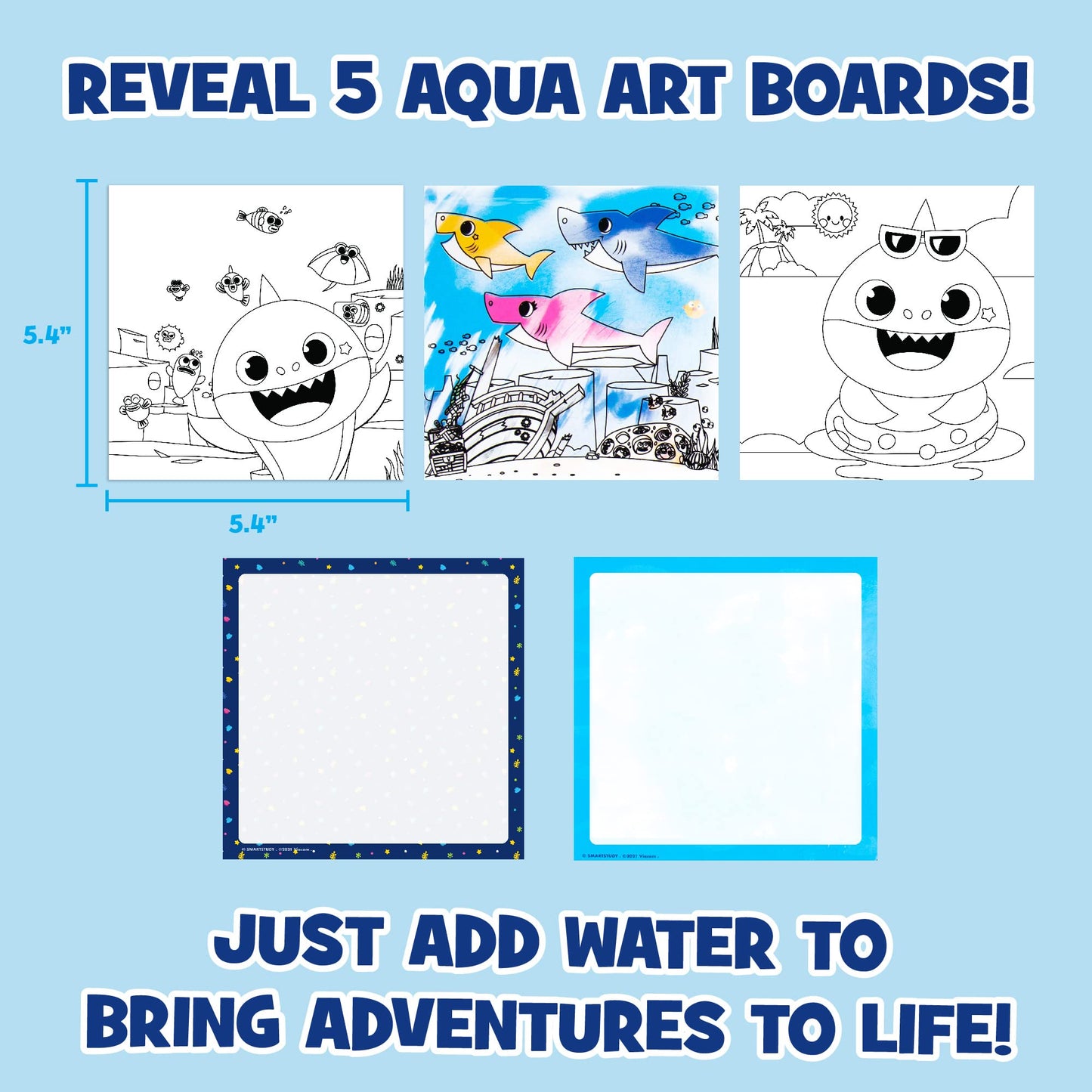 Horizon Group USA Baby Shark Aqua Art - Baby Shark Water Coloring Pads - Includes Magic Refillable Water Brush for Mess-Free Art Painting for Toddlers