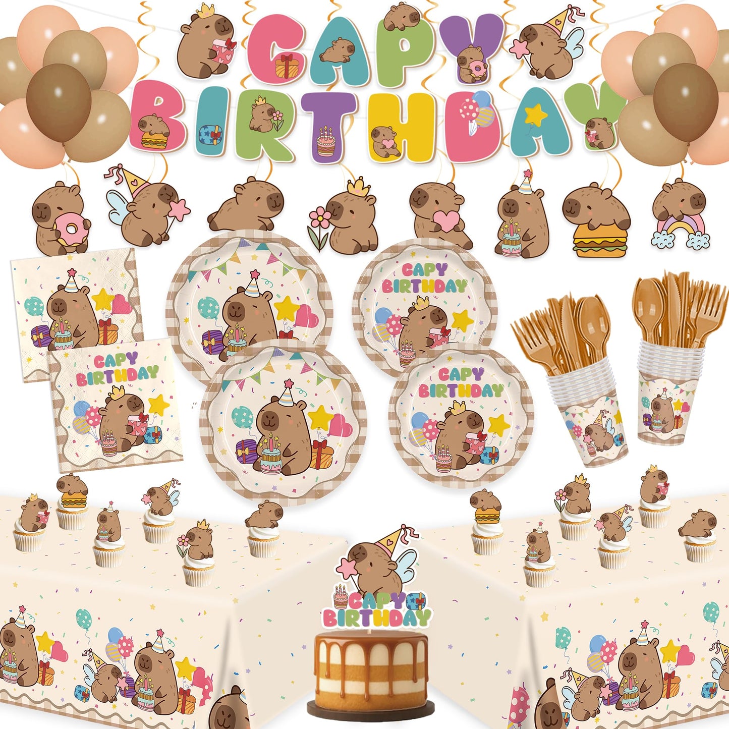 182pcs Capybara Birthday Party Decorations Plates Napkins Serve 20 Guests
