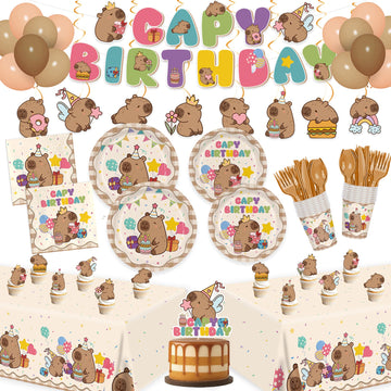 182pcs Capybara Birthday Party Decorations Plates Napkins Serve 20 Guests