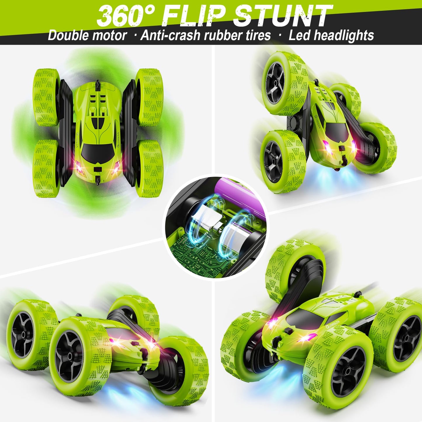 QUNREDA Remote Control Car for Kids Ages 6+, RC Cars Stunt Car Toy 4WD Double Sided 360° Rotating Remote Control with Headlights, Birthday Xmas Gifts