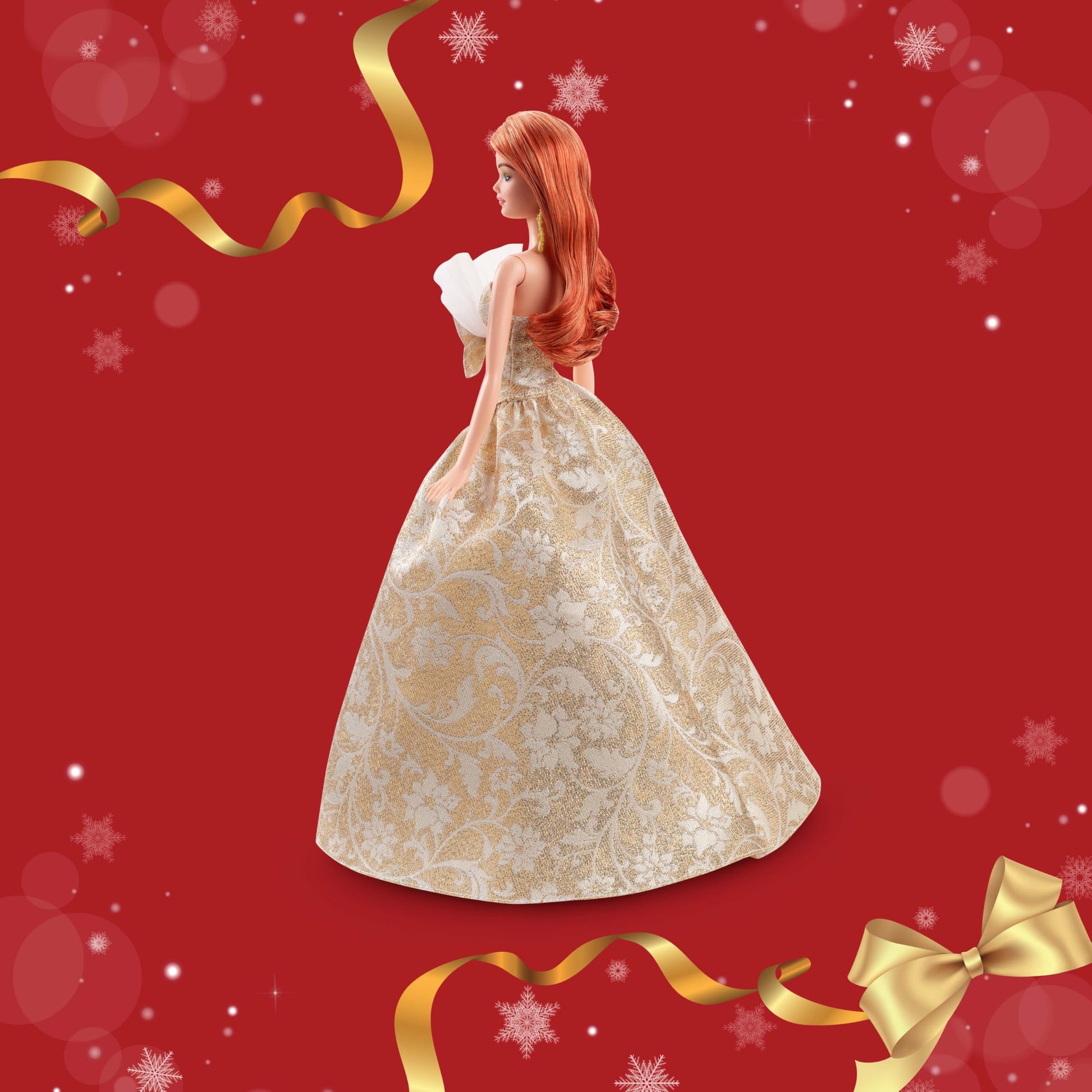 Barbie JBH99 Holiday Barbie Red Hair Signature Black Dress-up Doll and House, Pretend Play, for Ages 6 and Up, Gold
