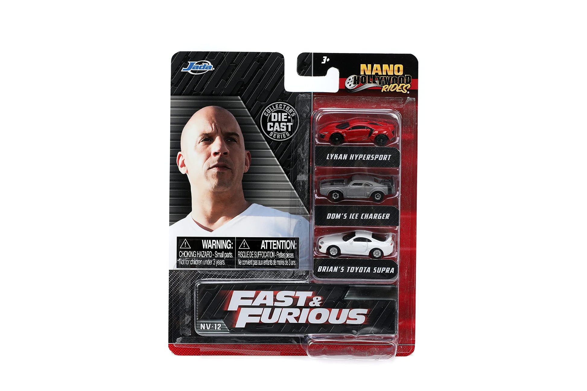 Jada Toys & Furious 1.65" Nano 3-Pack Wave 4 Die-cast Cars Toys for Kids and Adults Toyota Supra Lykan Hypersport Ice Charger
