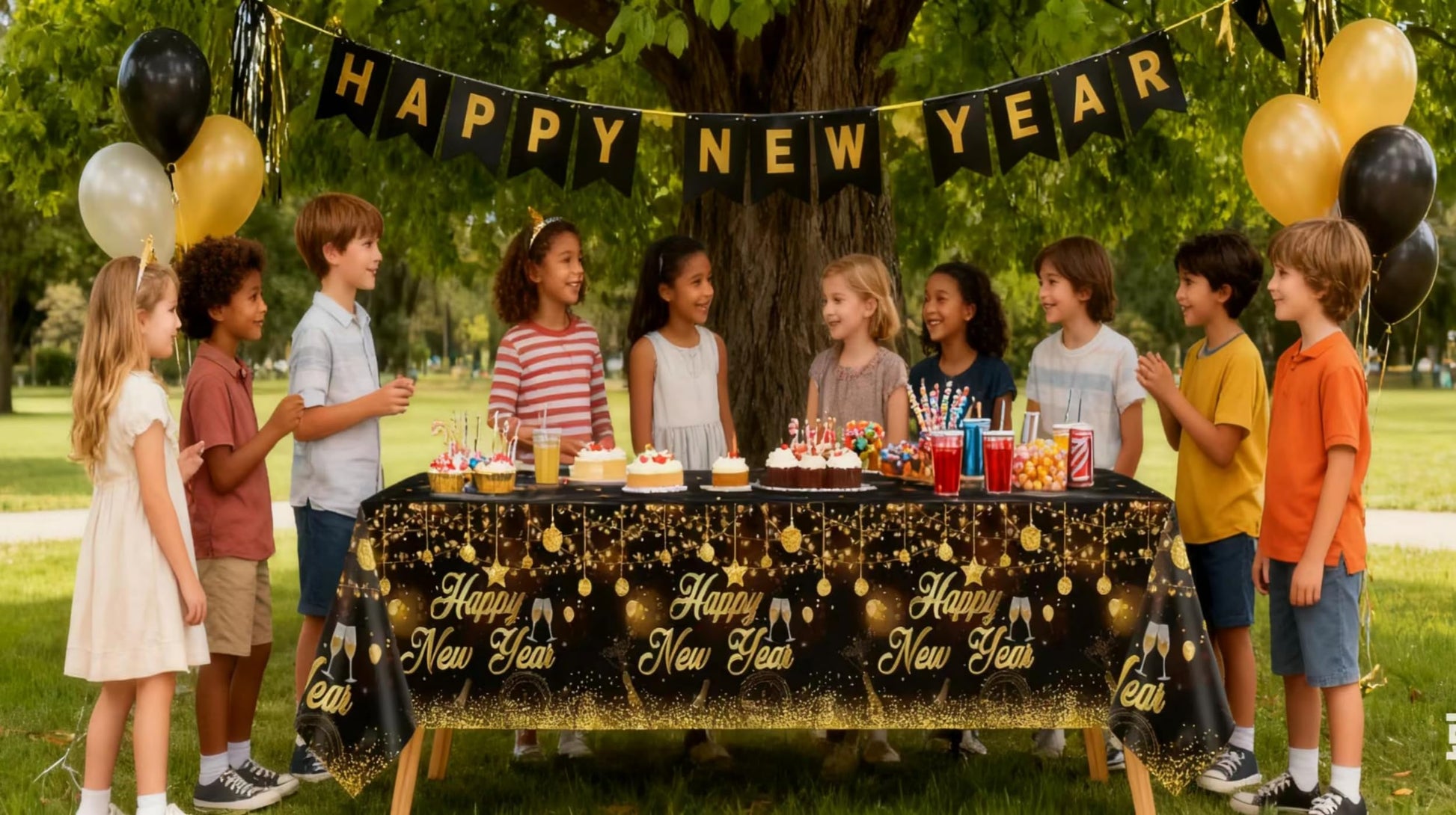 Tudniky Happy New Year Plastic Tablecloth, 2026 Disposable Table Cover, Plastic Table Clothes for Parties Decorations Supplies(108”L X 54”W, Black)