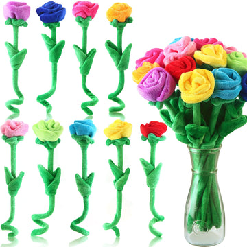 18 Pcs Plush Rose Flower Stuffed Bendable Stems Plush Bouquet Toy Soft Floral 12.6 Inch for Graduation 2026 Mother's Day Valentines Day Girl
