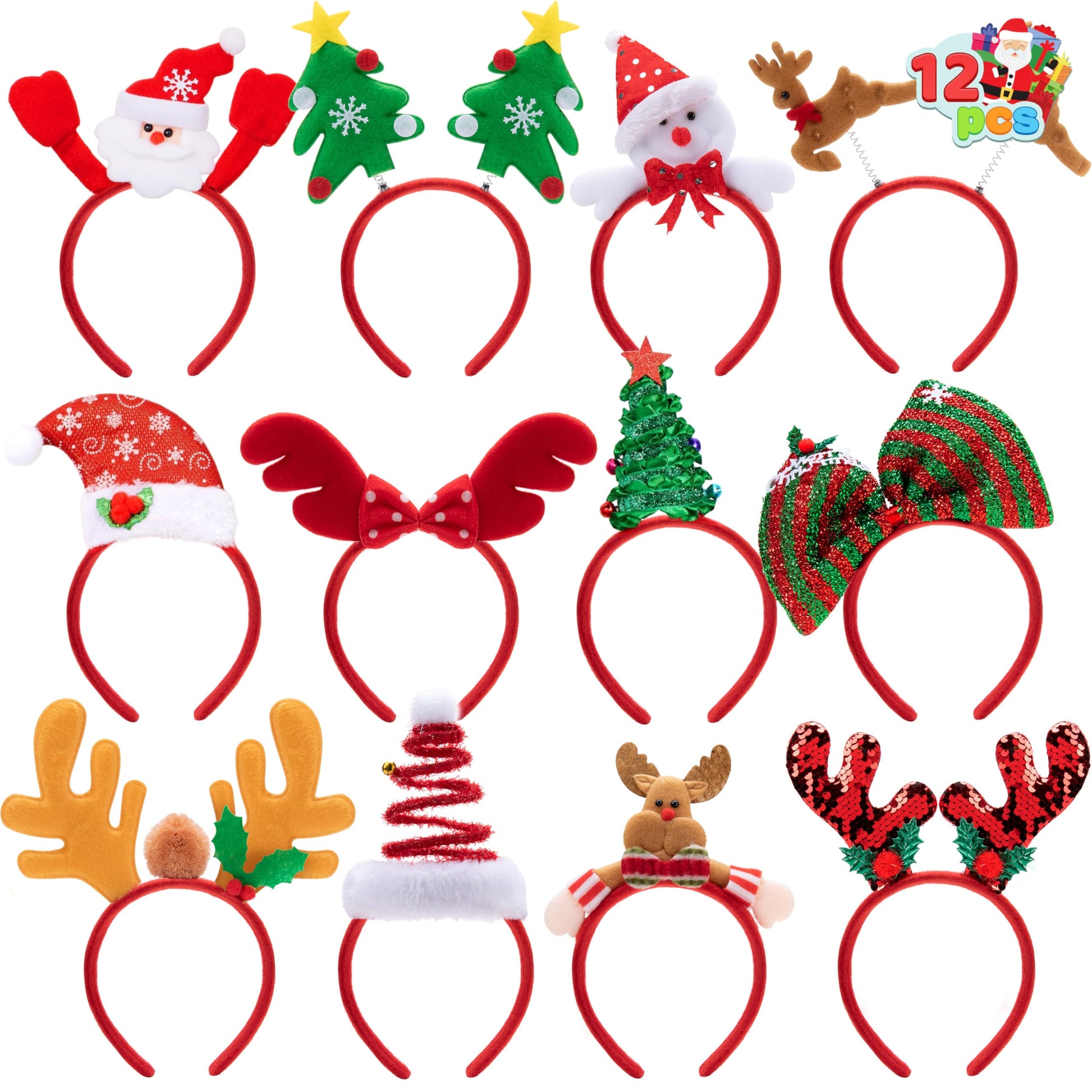 JOYIN 12 Packs Christmas Headbands with Assorted Design Christmas Headwear Holiday Headbands Accessories for Women Men Christmas Parties Xmas Holiday