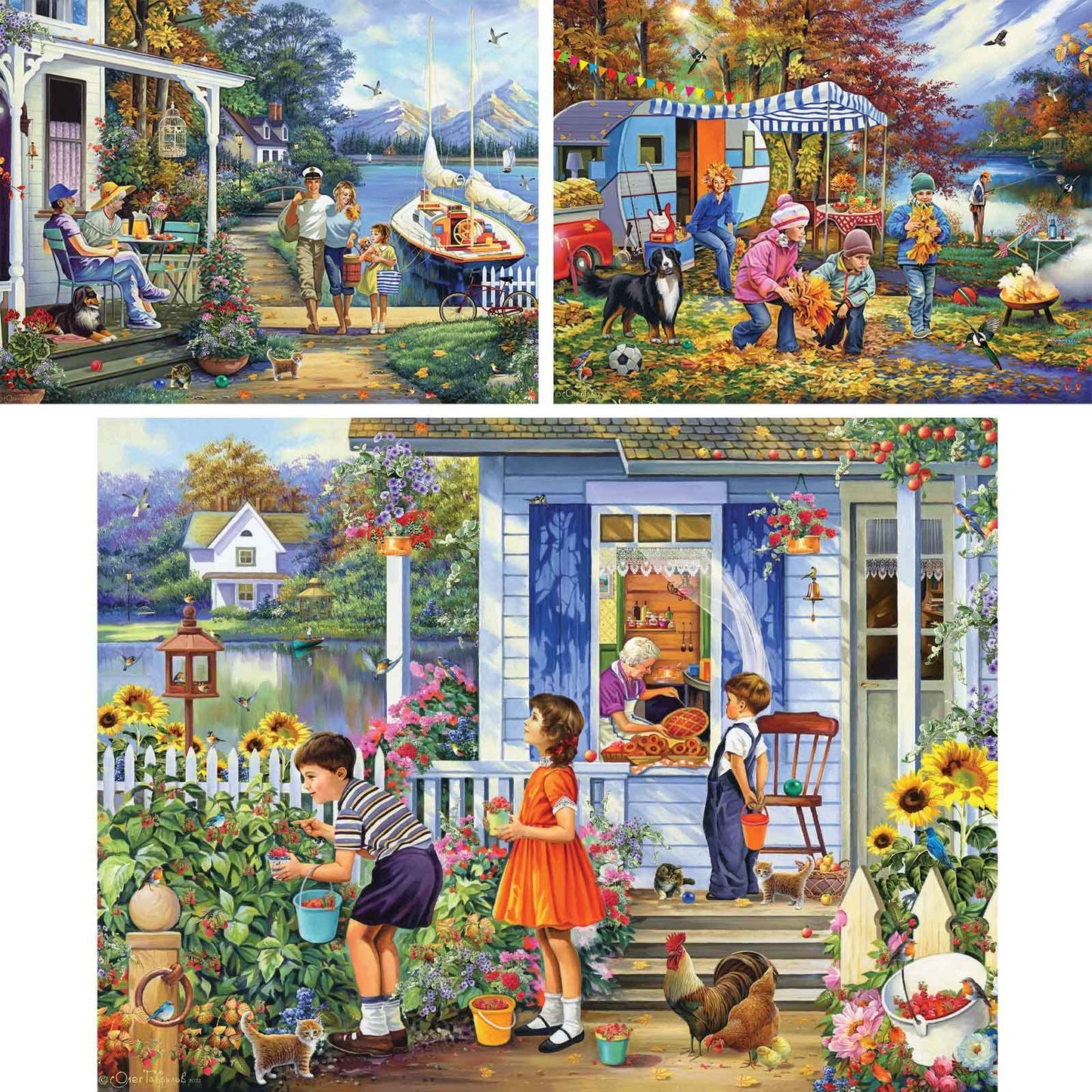 Bits and Pieces - Value Set of Three (3) - 300 Piece Jigsaw Puzzles for Adults - 300 pc Family Spring Vacation Large Piece Jigsaws by Artist Oleg