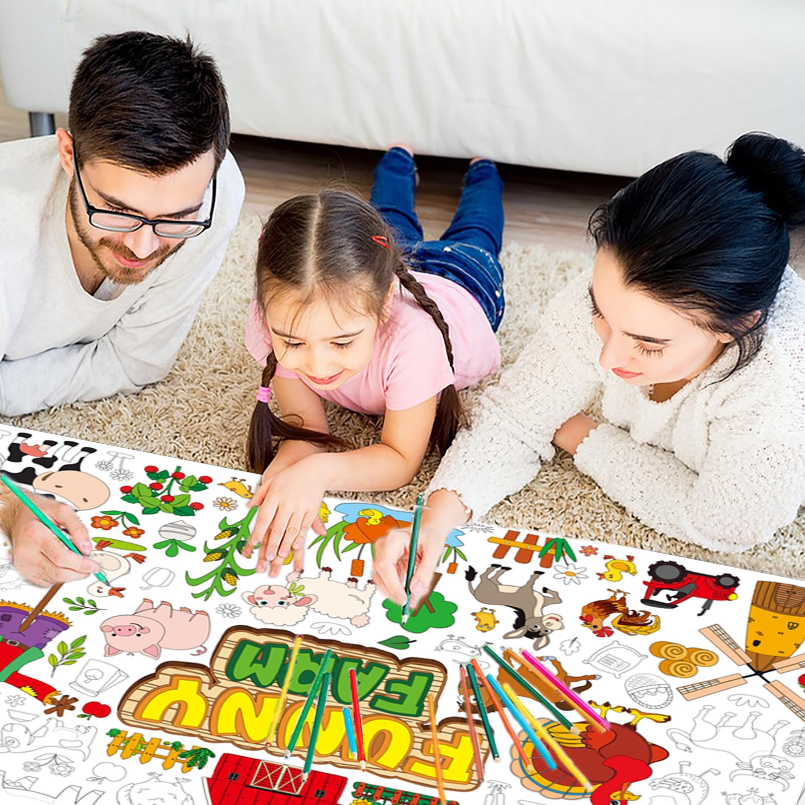 MoShining Farm Animals Giant Coloring Poster for Kids Crafts Activity Wall Doodle Art Coloring Paper Banner for Home School Classroom Party Supplies