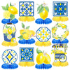 12 Pcs Capri Lemon Blue Yellow Tiles Honeycomb Centerpieces Decorations Mediterranean Amalfi Coast Centerpieces for Lemon Birthday Party Italian