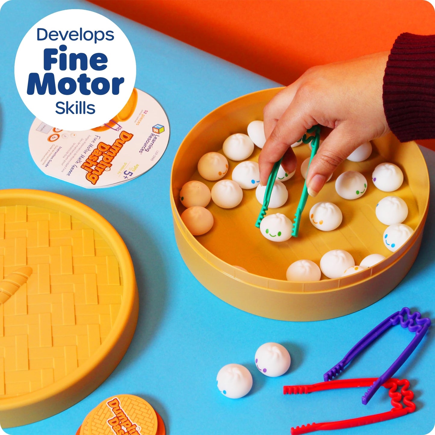 Learning Resources Dumpling Dash Fine Motor Math Game - Squishy Dumpling Toy, Montessori Counting Toys, Kids Board Game, Play Food, Homeschool Toddler