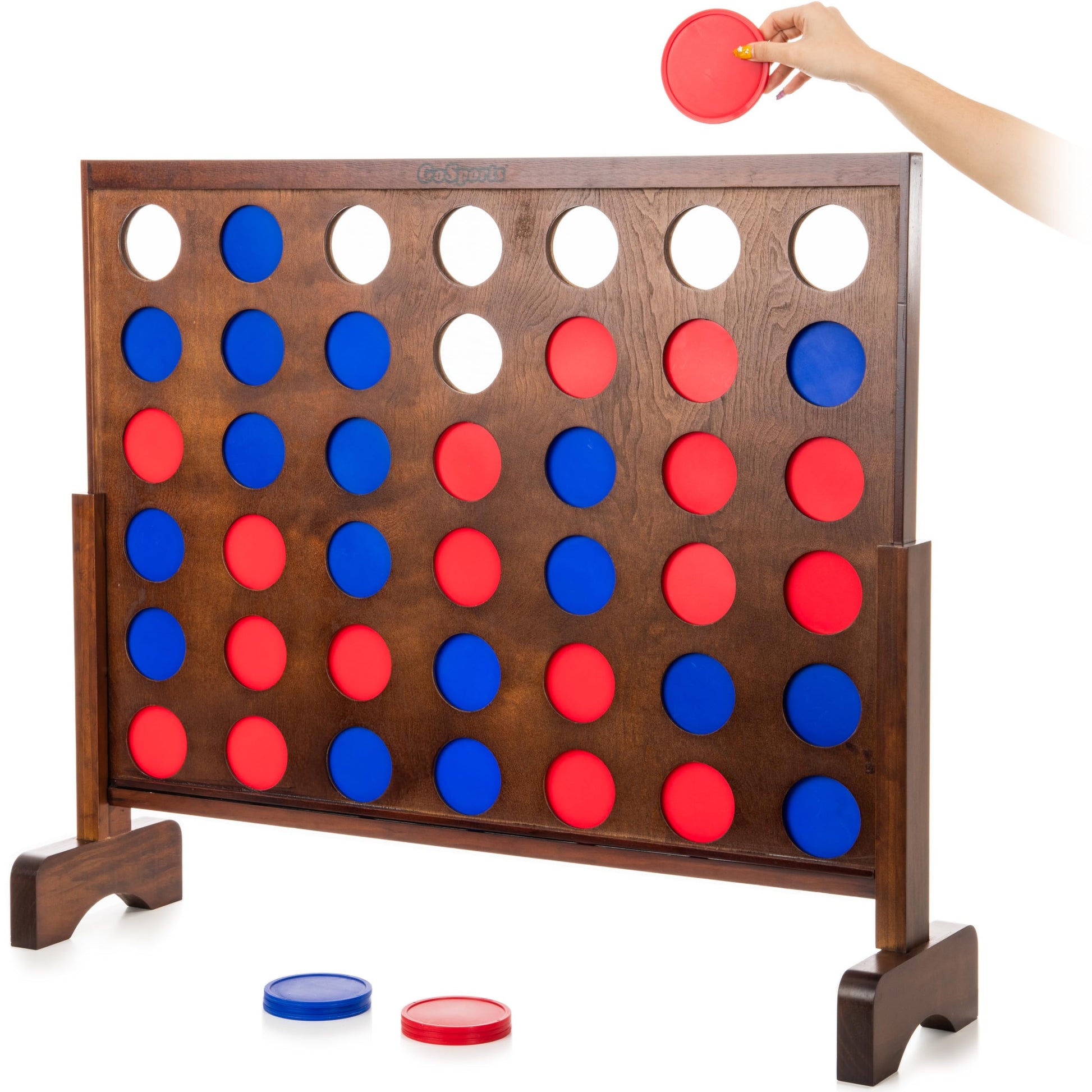 GoSports 3 Foot Width Giant Dark Wood Stain 4 in a Row Backyard Game with Connect Coins, Portable Case and Rules